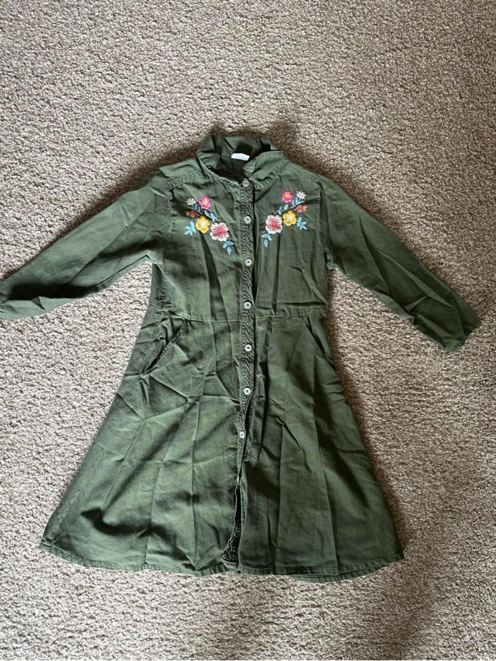 wonder nation Olive Green Button-Down Dress